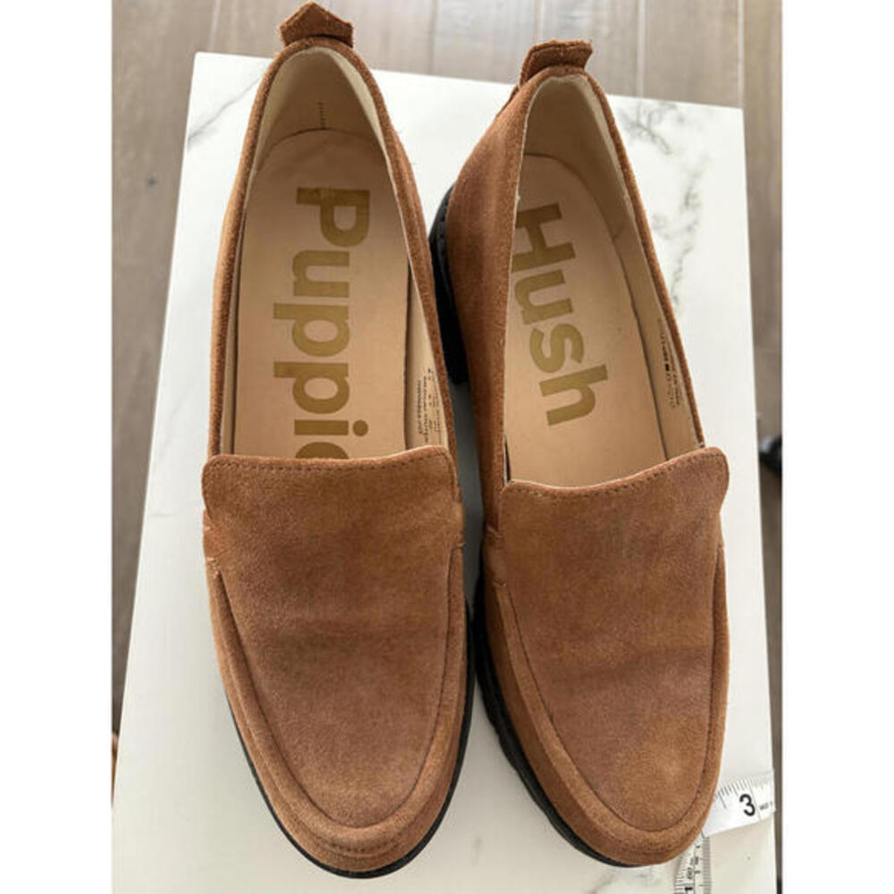 Hush Puppies Cognac Suede Lug Sole Loafers 8.5